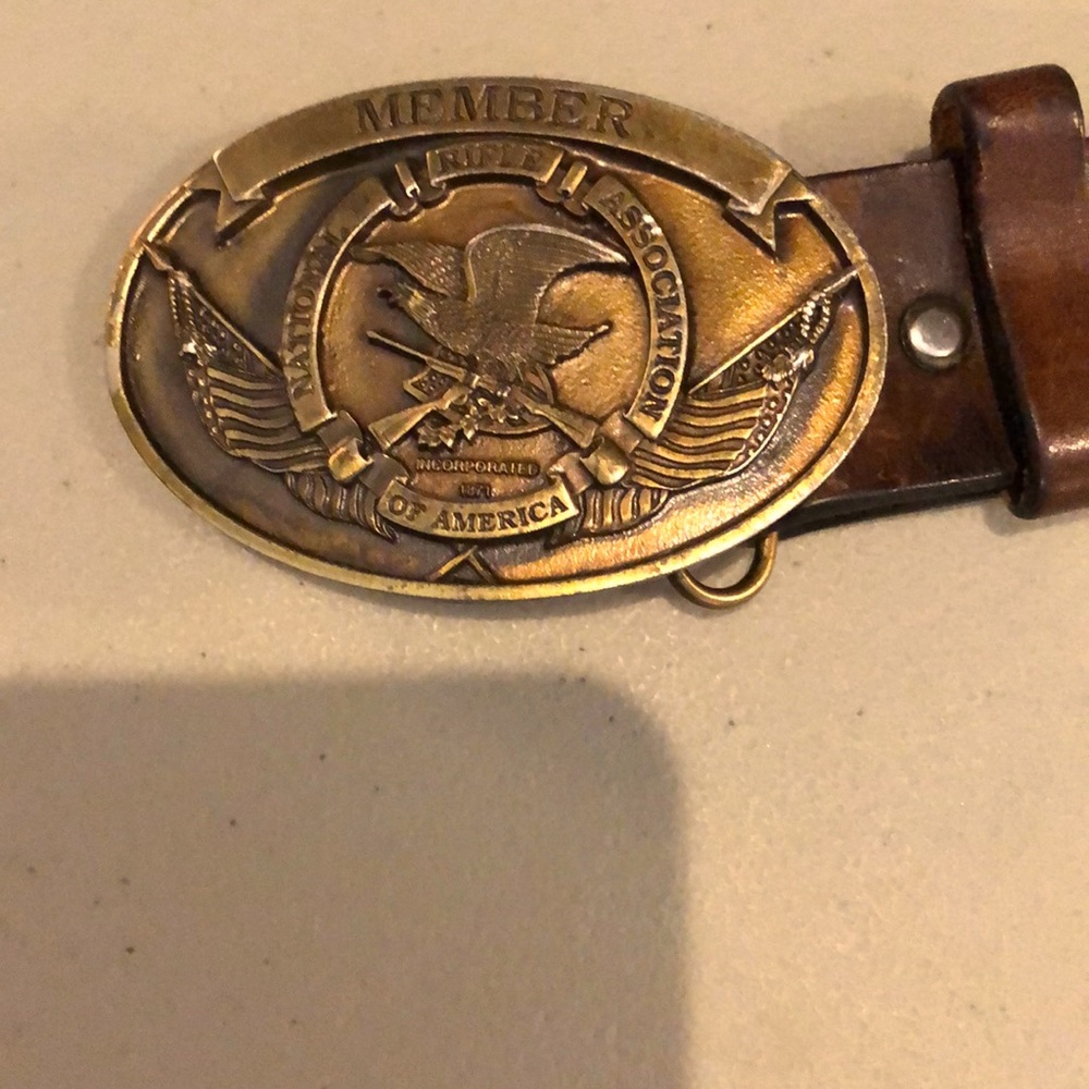 National Rifle Association leather belt with beautiful buckle. Used, not abused